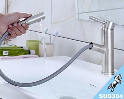 Vòi Lavabo nóng lạnh (trụ tròn, kiêm đầu xịt) SUS304 - Siêu cấp HVMMA ITALIA